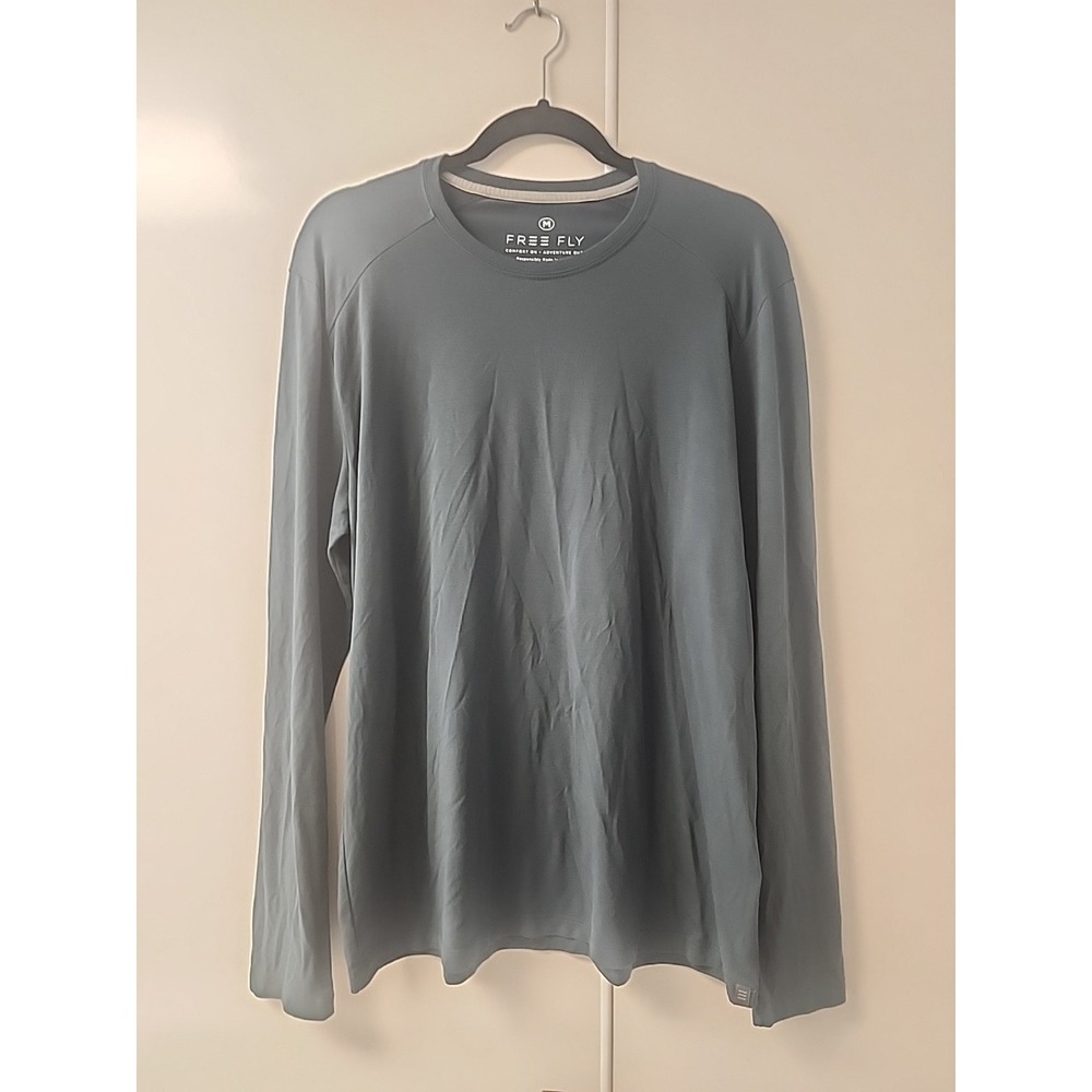 FREE FLY Shirt Men M Blue Bamboo Long Sleeve Performance Active Workout Gym Tee